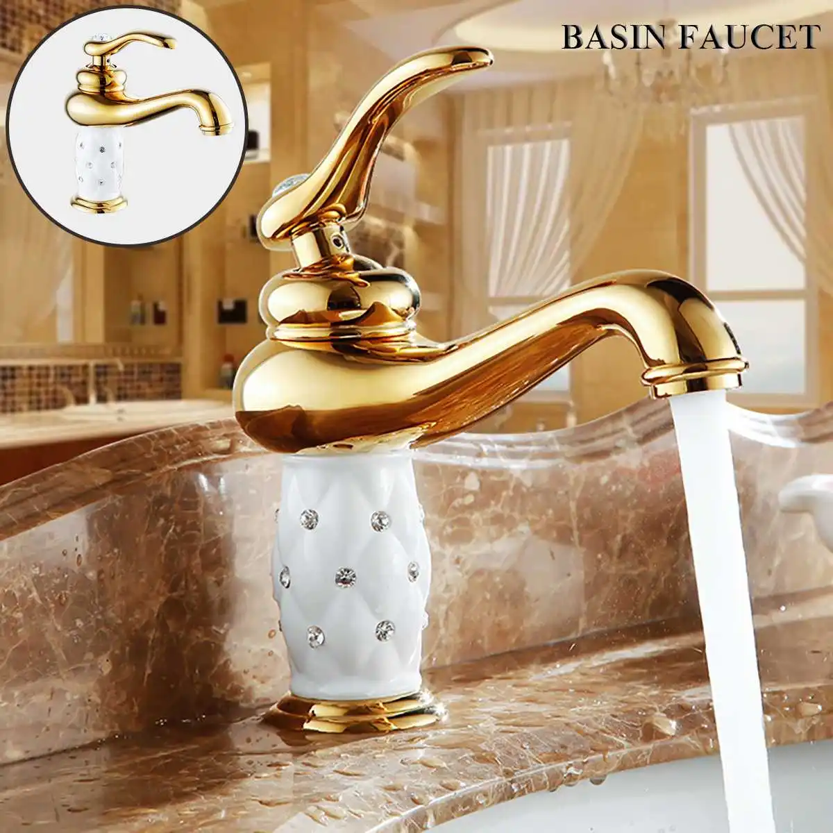 

NEW European Single Handle Basin Faucet Bathroom Hot and Cold Water Sink Mix Tap Ceramic Handle with Hot and Cold Pipes