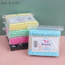 100pcs Cosmetic Cotton Swab Candy Color Cotton Swabs Ear Stick Double Head Women Makeup Cotton Buds Ears Clean Care Tools