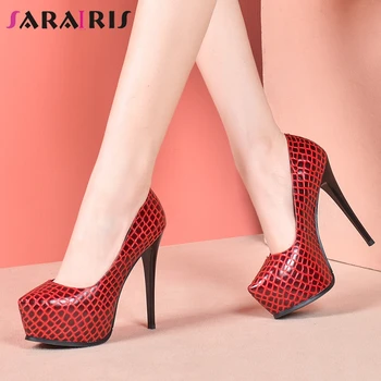 

SARAIRIS Brand New Ladies Party Office Sexy Platform Pumps Genuine Leather Pumps Women Fashion Thin High Heels Shoes Woman
