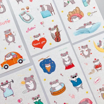 

6 Sheets /Pack Little Grey Hamster Paper Decorative Sticker Stick Label