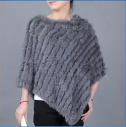 wholesale Women Knitted Real Rabbit Fur Shawl Fashion lady Rabbit Fur Poncho Autumn Winter Fur Pashmina Free Shipping - Цвет: Grey