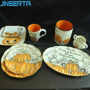 

JINSERTA Ceramic Storage Tray Pumpkin Dinner Plate Dish Tableware Dessert Fruit Cake Snack Plate Home Restaurant Decor Tray