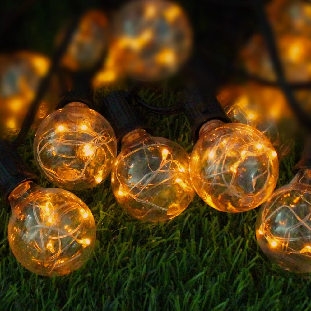 

Solar Powered Patio Lights G40 Globe Party String Light 25Clear Vintage Bulbs Decorative Outdoor Backyard Garland