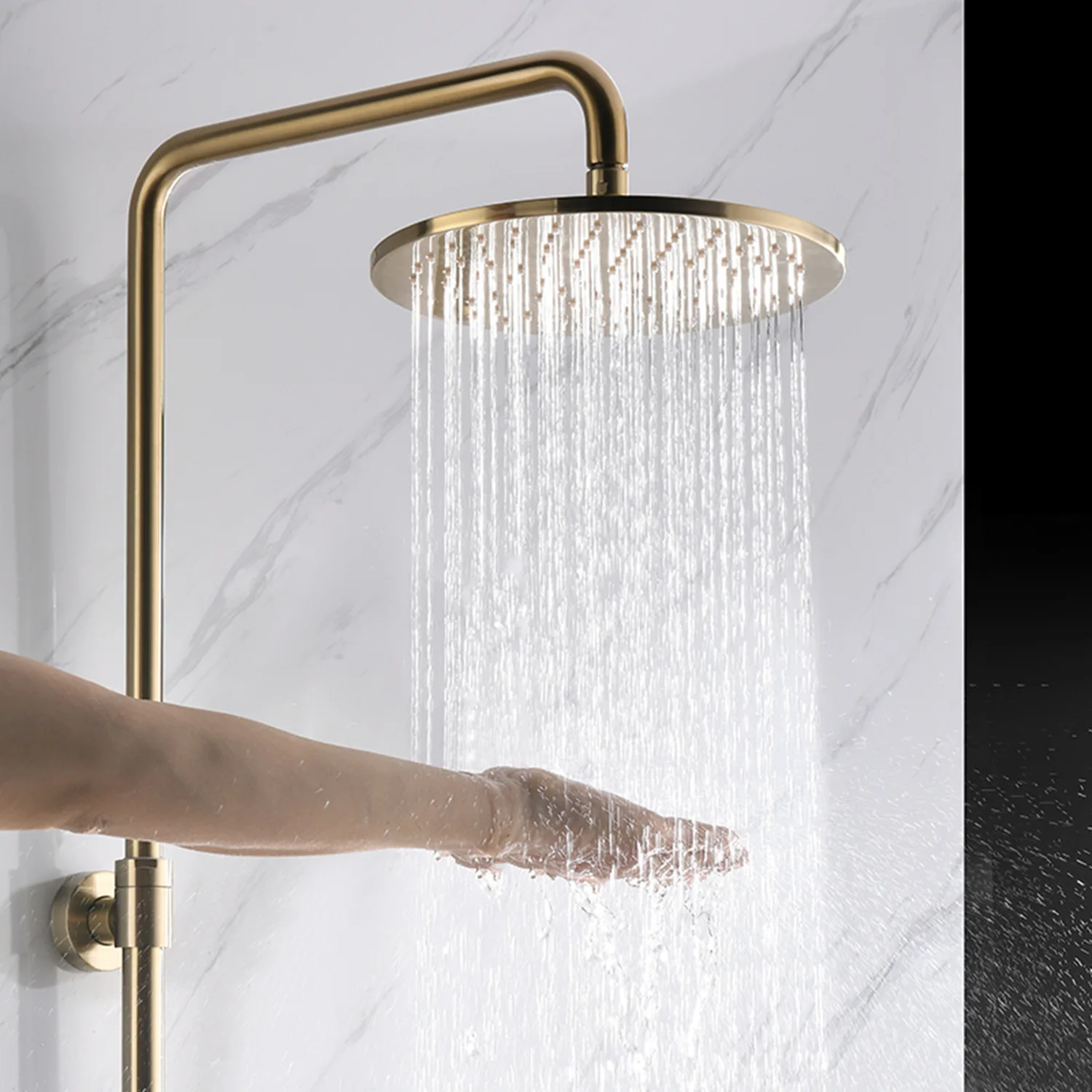 US $348.99 HM Shower Shower Head Bathroom Fashion Simple Golden Exposed Shower Set Brushed Gold Surface Multifunctional