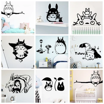 Calcomanía de Vinilo para pared Con dibujos animados japoneses y cómics Totoro, decoración del hogar para habitación de niños, etiqueta de personajes animados, Vinilo Decorativo