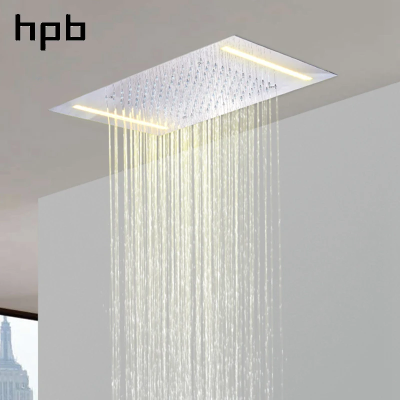 

HPB 500*360mm Ceiling Mounted Chrome Plate 304 Stainless Steel Square Big Led Rainfall Rain Top Shower Head L-50X36D