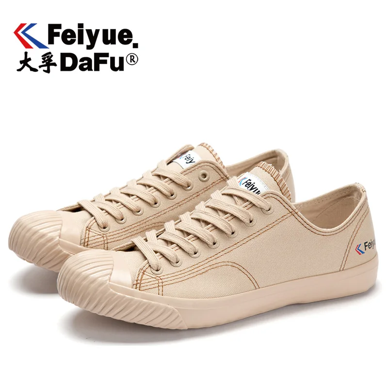 Feiyue/Новинка; сезон осень; стильные вулканизированные туфли; 619 парусиновая обувь; повседневная обувь; женская и мужская обувь на плоской подошве; эластичная стелька; Бежевые кроссовки