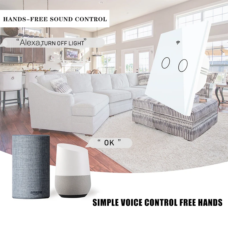 ZUCZUG WIFI RF Wall Switch EU Standard Smart Touch LED Light Switch Works With Alexa Google Home Voice Control Light Switch