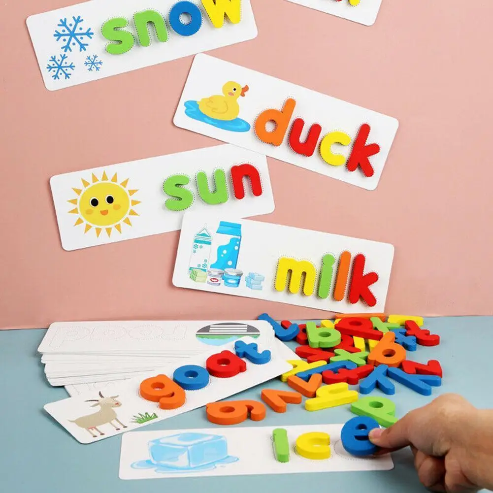 

Educational Toys For Children 26Pcs English Alphabet Early Letters Solid Education Wood Spelling Practice Game Words Cognit D1X0