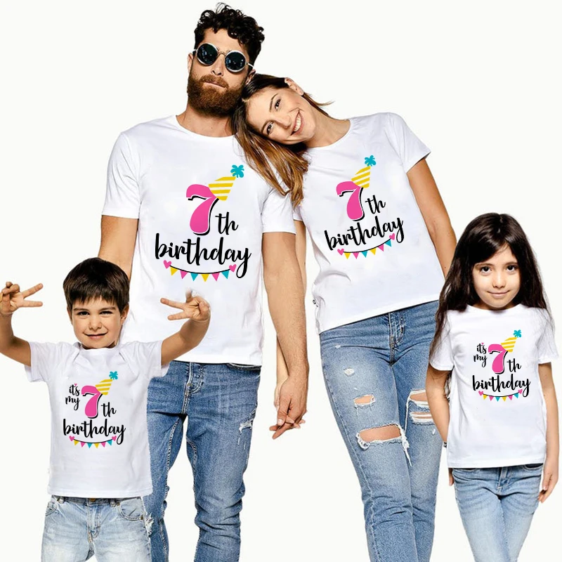 

1PC It's My 7th Birthday Family Matching Clothes Mommy Daddy and Daughter Son Birthday Tshirts Outfit Baby Girl Boy Party TShirt