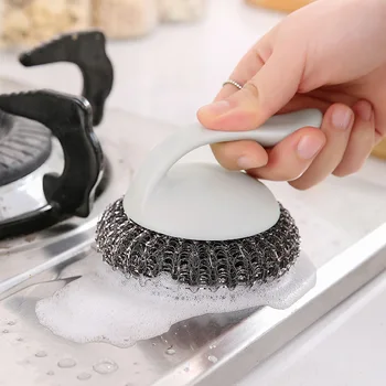 

New washing pot magic plastic nylon wire cleaning brush handle pot brush kitchen decontamination stainless steel skein brush
