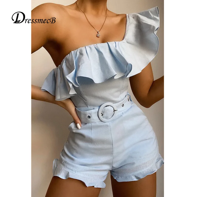 Dressmecb сексуальный комбинезон на одно плечо женские комбинезоны с оборками талии