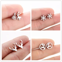 Oly2u Модные новогодние ювелирные изделия животных подарок из нержавеющей стали счастливый снег олень и Рождественская елка Сережки для пирсинга для женщин детей