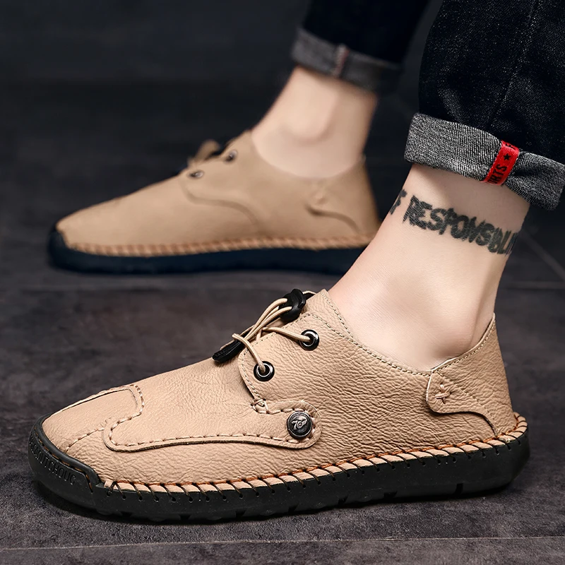 

Brand Spring Autumn Fashion Casual Men Shoes Men genuine Leather Shoes handmade Men's Comfortable Flat Loafers shoes big size 48