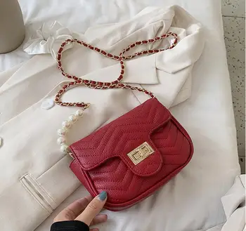 

Retro Hong Kong Style Rhombus Pearl Chain Shoulder Square Bag Women's 2020 New Summer Lock Buckle Messenger Bag Fashion