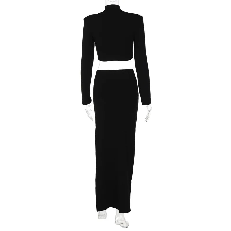 Conjuntos de Vestido Roupas para Mulheres Topo de Colheita e Saias Conjuntos de Correspondência Showmirror Elegante Preto Manga Longa Fenda Sexy 2 Peças Roupas 4 Computers & Electronics
