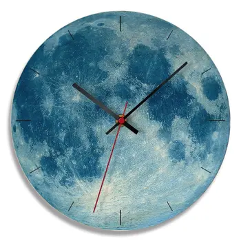 

Decorative Wooden Wall Clock Moon Black Hole Pattern Mute Wallclock Home Decor