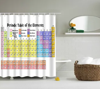 

Waterproof Thicken Polyester 3D Shower Curtain Periodic Table Pattern Mildew Proof Bath Tub Curtain with 12 pcs Hooks