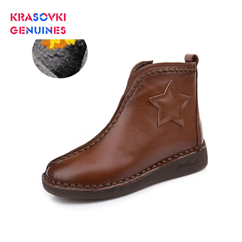 Krasovki/женские ботинки из натуральной мягкой коровьей кожи Теплые зимние на меху с