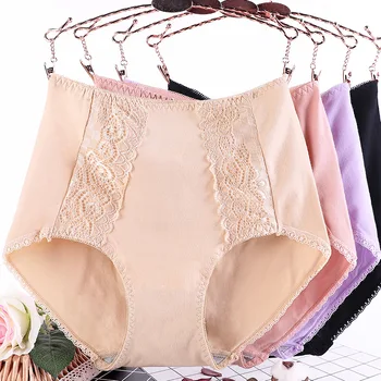 

Mid-Waist Sexy Underwear For Women Lace Briefs Solid Plus Size Women's Panties Lingerie Breathable Underpants Female Intimates