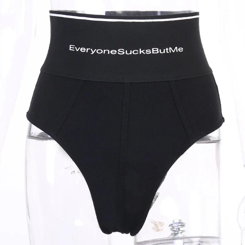 Women Letter Printed Elastic Shorts Yoga Swimwear Beach Sports Brief Style High Waist