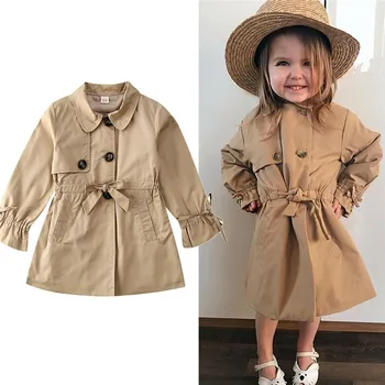 

1-7T Kids Baby Girl Trench Coats Khaki Wind Coat Jackets For Girls Belted Overcoat Snowsuit Formal Outwear Girls Coats Trench