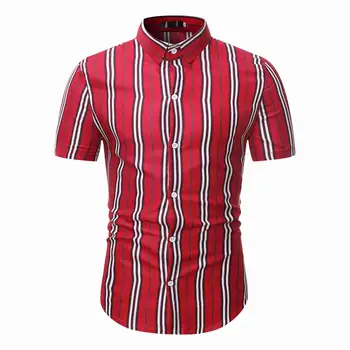 

Men Fashion Shirts Casual Multicolor Striped Lapel Shirts Short-Sleeve Top Blouse Men Shirt Summer 2020 Beach Floral Shirts