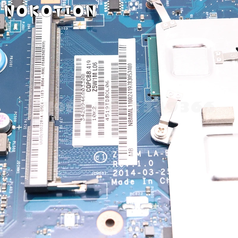 NOKOTION для acer aspire ES1-511 Материнская плата ноутбука NBMML11001 Z5W1M LA-B511P SR1W3 N2930 Процессор DDR3L