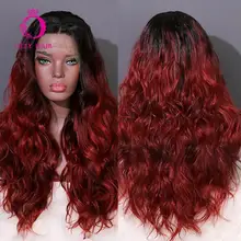 Оли бесклеевой синтетический парик на кружеве свободная часть волнистый косплей парик с темными корнями термостойкие красные парики для черных женщин