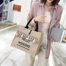 

Women Summer Beach Bags Handbags Large Capacity Lady Tassel Shoulder Bag Big Letter Linen Totes Casual Girls Travel Shopping Bag