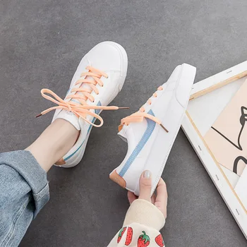 

Women Sneakers Pink Green Mixed Colors Sweet Fashion Casual Shoes Students Girls Lace Up Low Leather Shoes 35-40 White Shoes