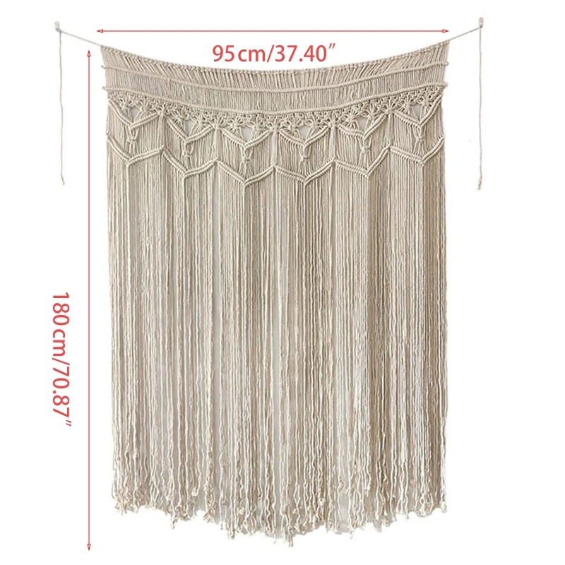 

F2TE Bohemian Macrame Wall Hanging Tapestry Handmade Woven Fringe Tassels Garland Banner Doorway Window Curtain Panel Party