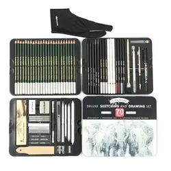Ensemble de crayons professionnels en Graphite et charbon de bois, 70 pièces, boîte en fer blanc pour croquis, fourniture pour artiste 