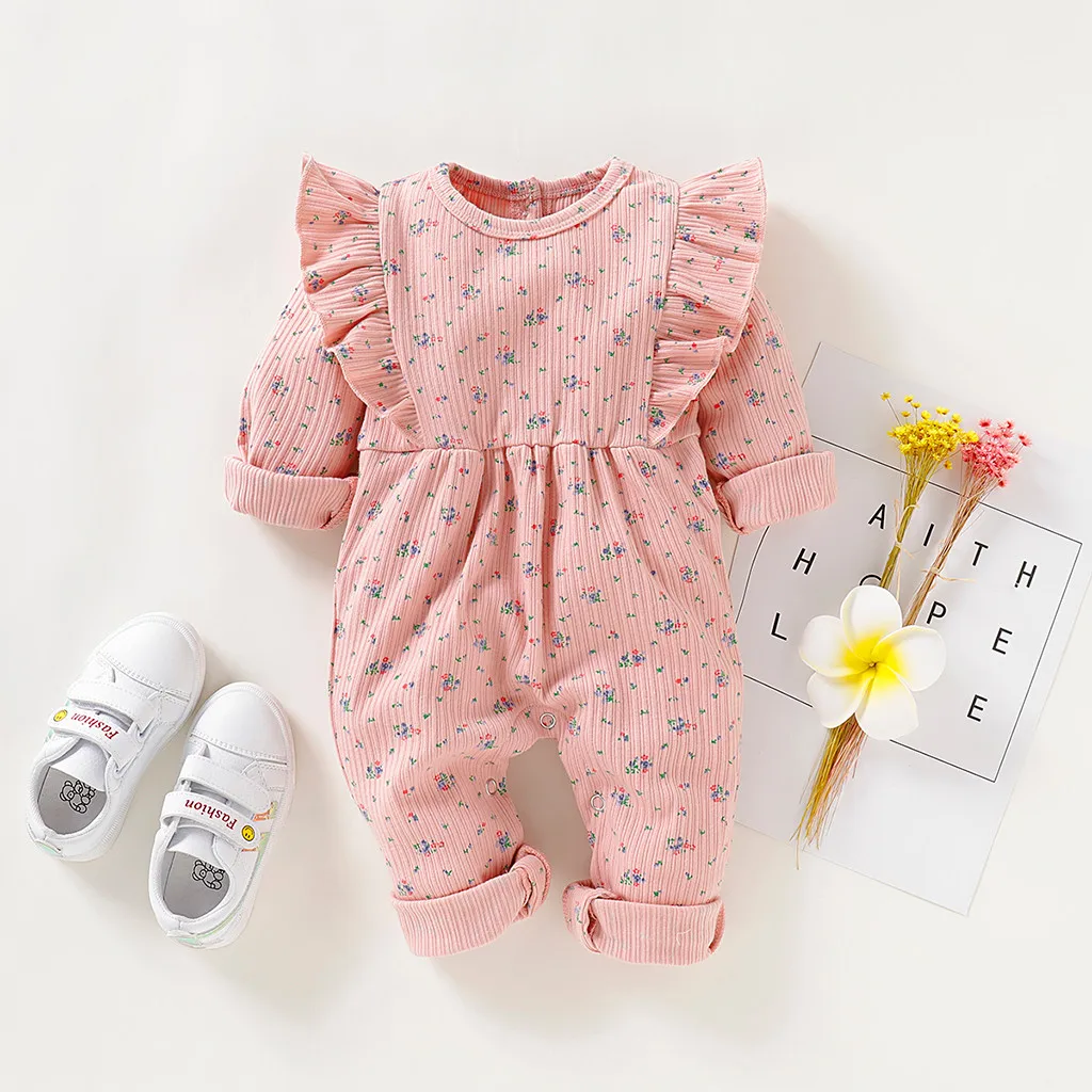 

MUQGEW Infant Baby Girls Long Sleeve Ruffles Floral Print Romper Jumpsuit Clothes