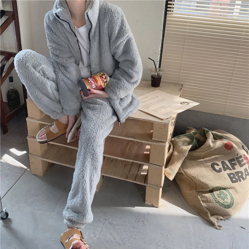 Pajama Set Women Sweet Turtleneck Sleepwear Solid Students