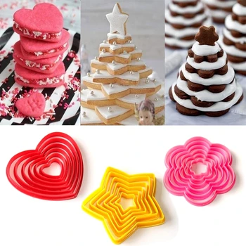 

6pcs 3D DIY Heart Star Flower Christmas Tree Cookies Cake Cutter Biscuit Mold Set Baking Tool for Home New Year Party Decoration