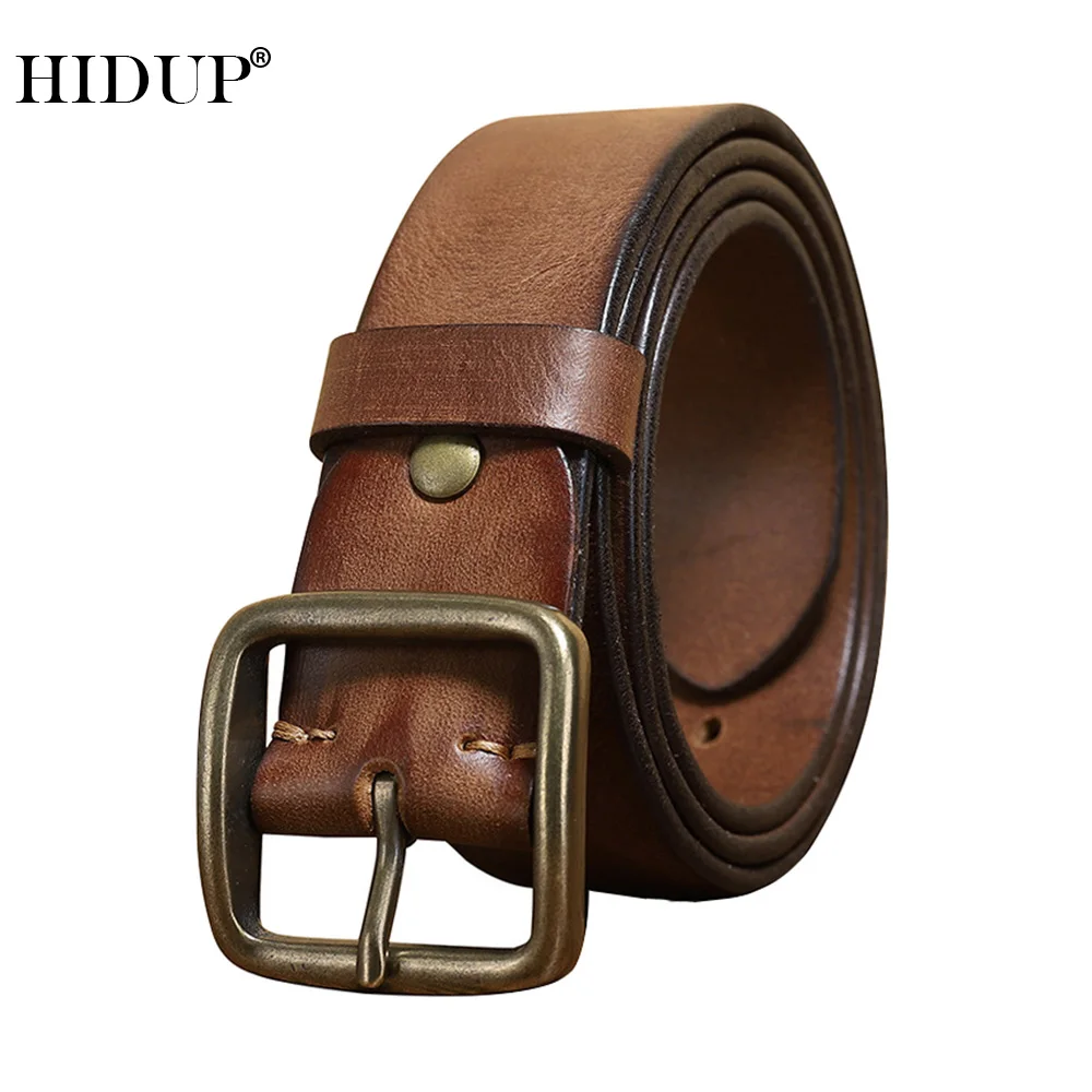 HIDUP Brass & Stainless Steel Pin Buckle Metal Unique Retro Styles Cowskin Leather Belt Solid Cowhide Belts Accessories NWJ1087