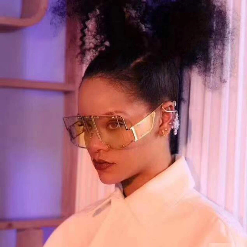 

2019 Celebrity Oversized clear shades Gradient Sunglasses Women Vintage Pink Rihanna same paragraph Big Frame Sunglasses Male