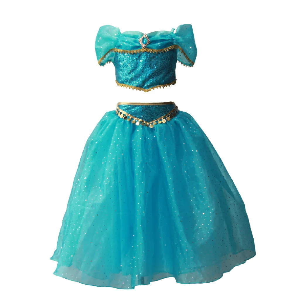 

Jasmine Dress for Girls Summer Sequined Off Shoulder Party Ball Gown Clothing Children Arabian Fancy Dresses 3PCS