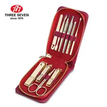 Три семь 777 Высокое качество углеродистая сталь золотой маникюрный набор машинка для стрижки ногтей Педикюр кутикулы толкатель набор для дома роскошь NTS-2013G