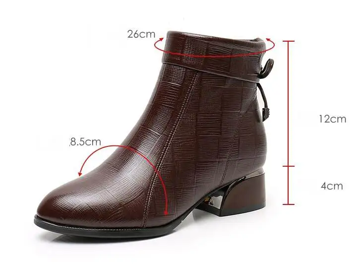GKTINOO New Ankle Boots Women Pointed Toe Thick Heels Genuine Leather Shoes Short Boots Soft Sole Footwear Plus Size 35-43