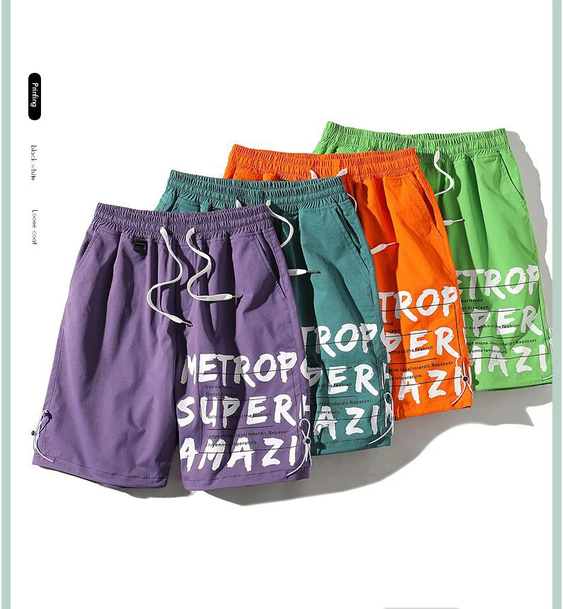 

Polyester Letter Printed Casual Shorts Men's Baggy Basketball Sports Shorts Harajuku Five Points Shorts Men's Hip Hop Streetwear