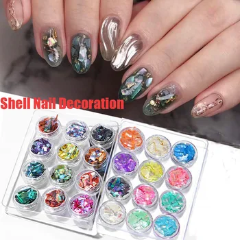 

12pcs Natural Shell Paper Nail Jewelry Thin Shell Fragment Shell Nail Powder Irregular Abalone Slice AB Symphony Set nail art