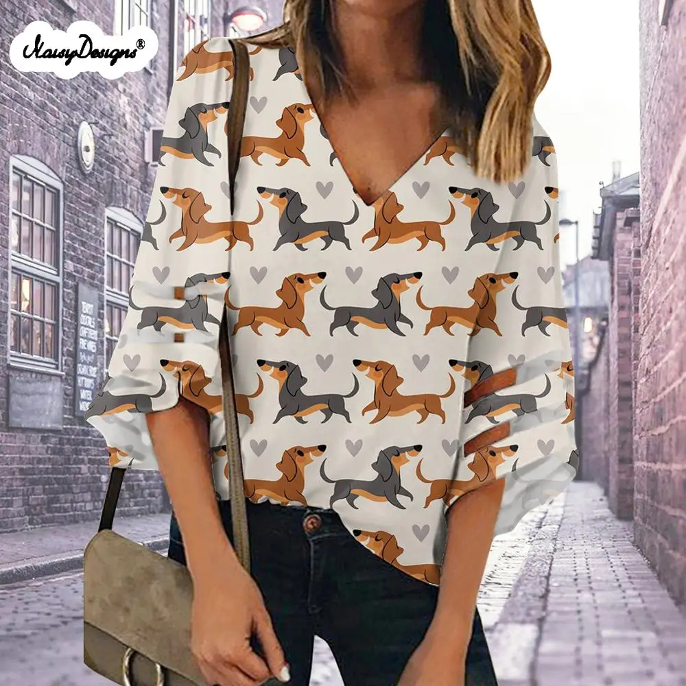 Noisydesigns 3d Dachshund Bulldogs Dogs Print Women Blouse Tunic