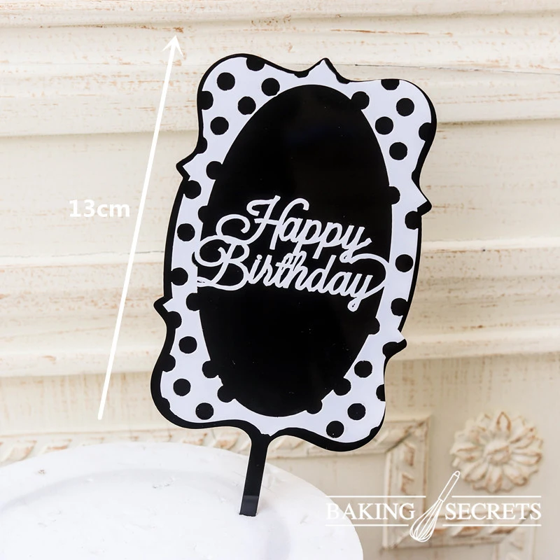 Birthday Party Decoration Square Shape Dot Pattern Happy Birthday Cake Topper Acrylic Cupcake Top Flag For Wedding Party Decor