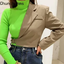 Chaqueta corta ajustada con un hombro al aire para mujer, abrigo informal de manga larga, color liso, para Otoño e Invierno