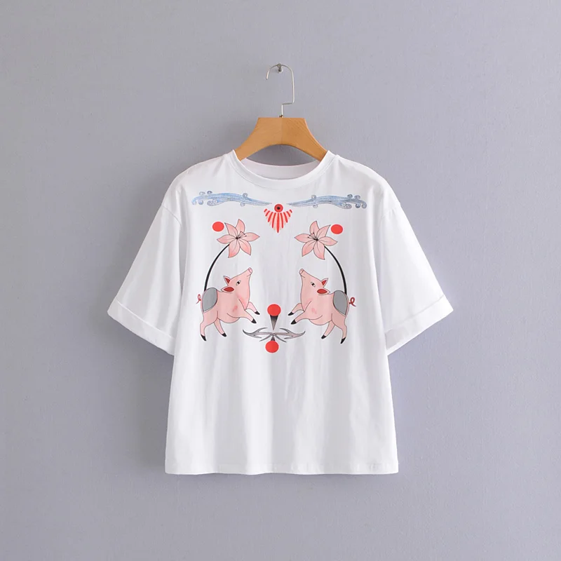 Женская летняя футболка с круглым вырезом Повседневная белая свободная коротким