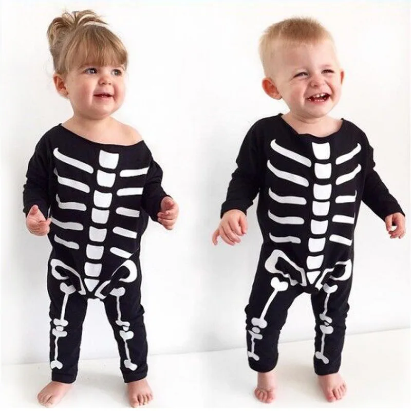 

Boy Girl Halloween Carnival Holiday Cosplay Bloodcurdling Skeleton Costume For Baby Kids Pajamas Crawling Clothes Jumpsuits