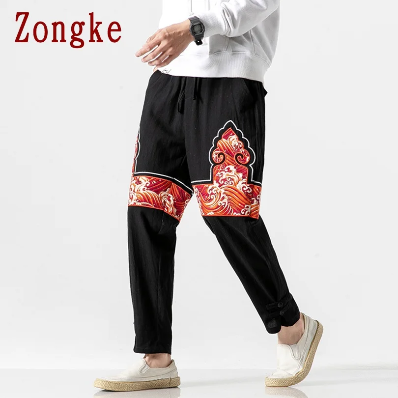 Zongke волна Вышивка Мужские штаны для бега брюки мужские штаны уличная тренировочные штаны-шаровары штаны, мужские брюки 5XL Осень новинка