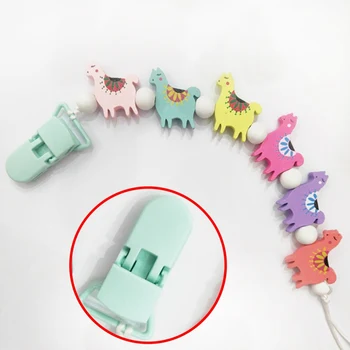 

1pcs Colorful Wooden Alpaca Shape Pacifier Chain BPA Free Infant Feeding Chew Toy Clips Baby Feeding Care Supplies